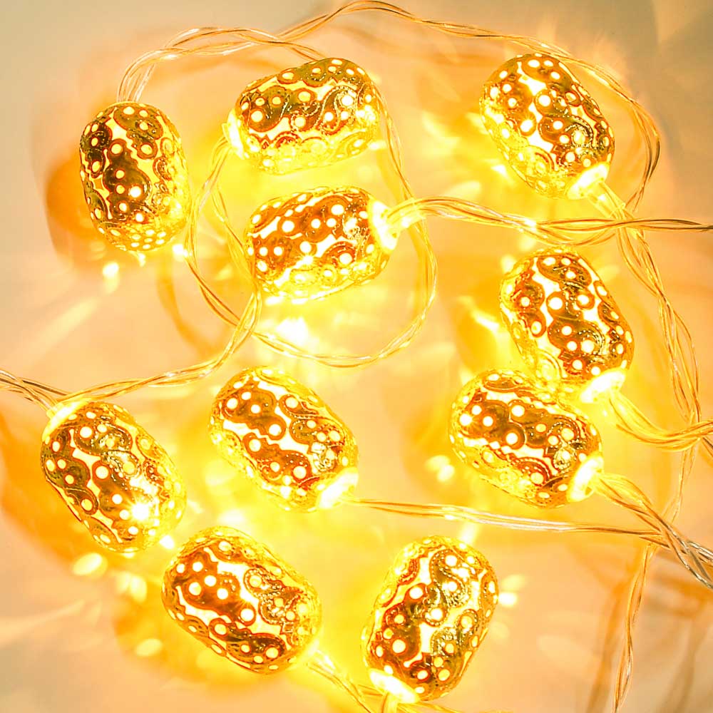 Гирлянда с насадками "Фонарь" 2 м СНОУ БУМ, 10 LED ламп, постоянное свечение шампань, 2хАА, металл, арт.№ 381-225