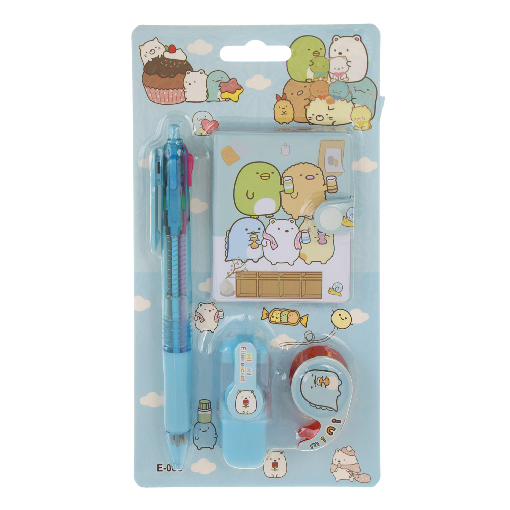 Набор канц. 4 предмета (блокнот, 4-цв.шар.ручка, маркер-текст., клейкая лента) уп. 11х19,5см, 3 диз., арт.№ 532-103