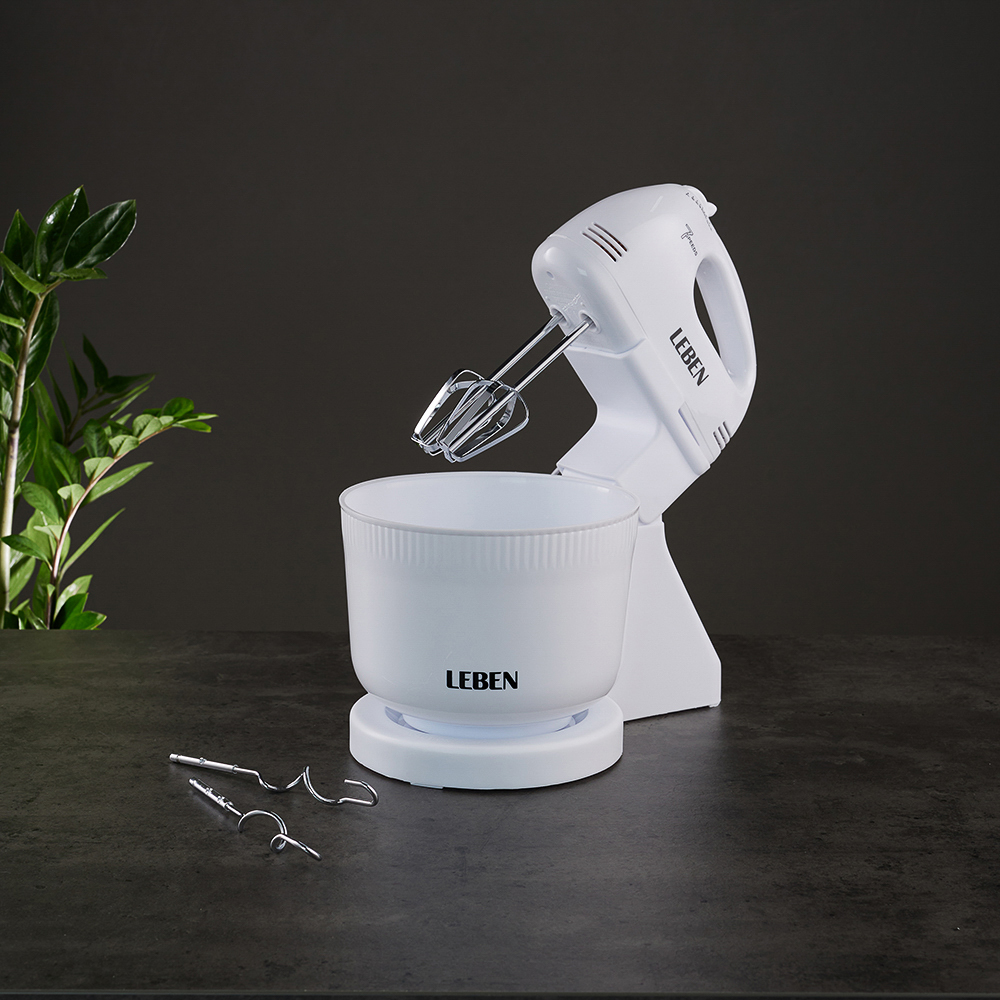 LEBEN Миксер кухонный 100Вт, 7 скоростей, 2 пары насадок, пластиковая чаша 2л, арт.№ 269-013