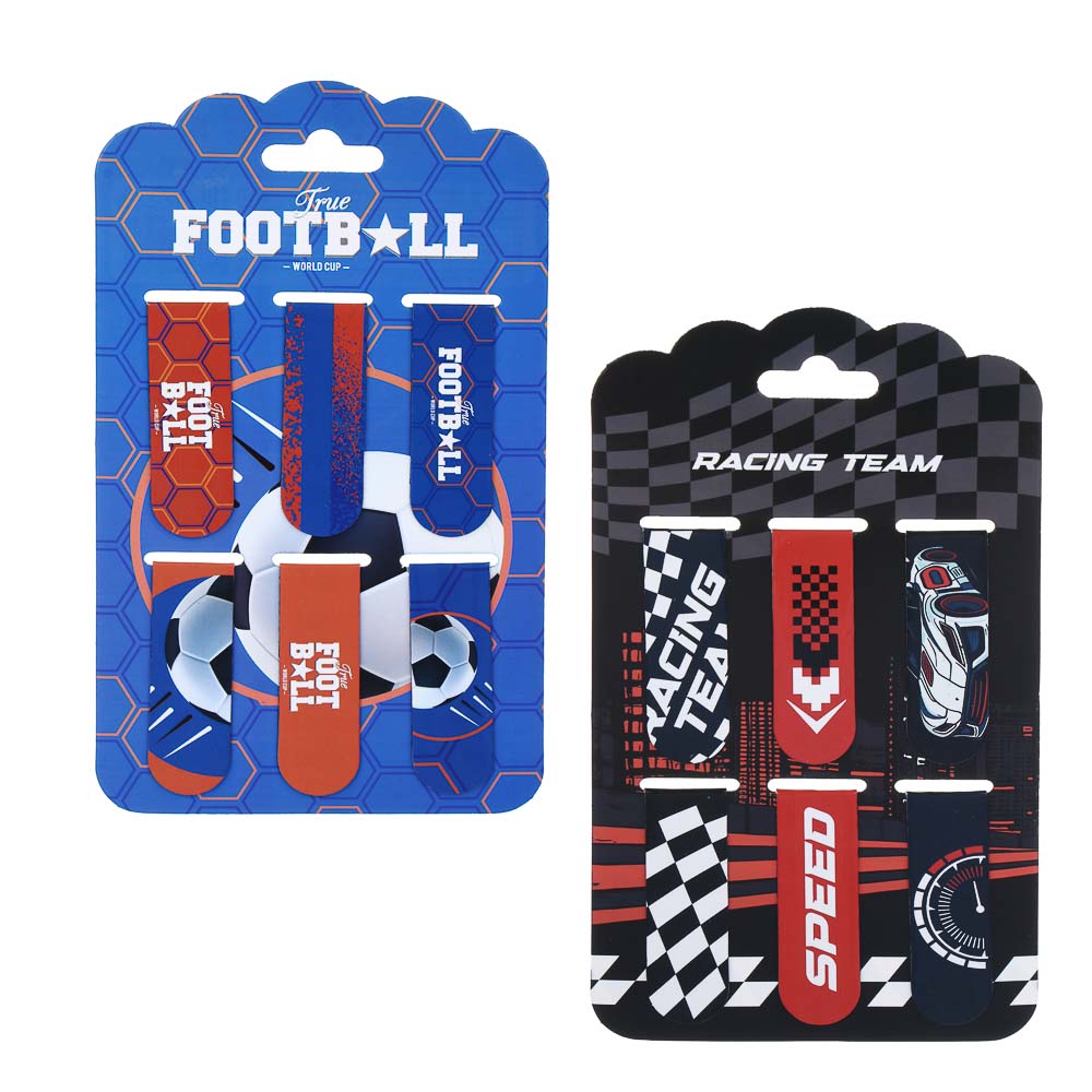 Магнитные закладки, 6 шт., "Рэйсинг Тим/Футбол", 12x1,9см, размер упаковки 18,3x10,3см, арт.№ 524-276