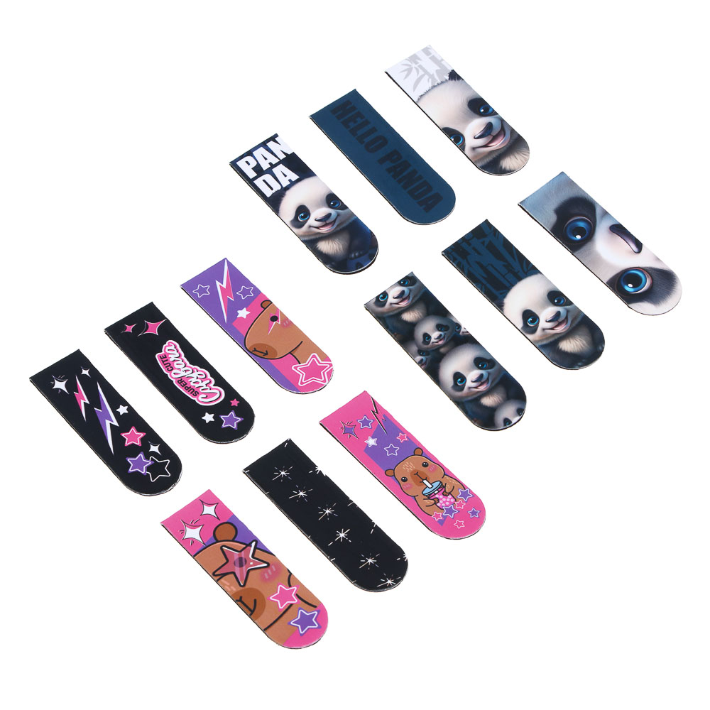 Магнитные закладки, 6 шт., "Панда/Капибара", 12x1,9см, размер упаковки 18,3x10,3см, арт.№ 524-277