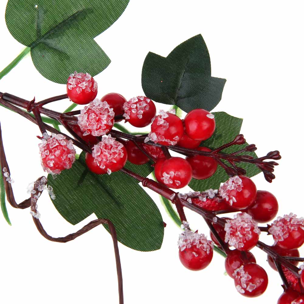 СНОУ БУМ Ветка декоративная, с красными ягодами, 38x14 см, арт.№ 353-023