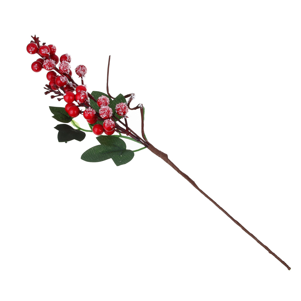 СНОУ БУМ Ветка декоративная, с красными ягодами, 38x14 см, арт.№ 353-023