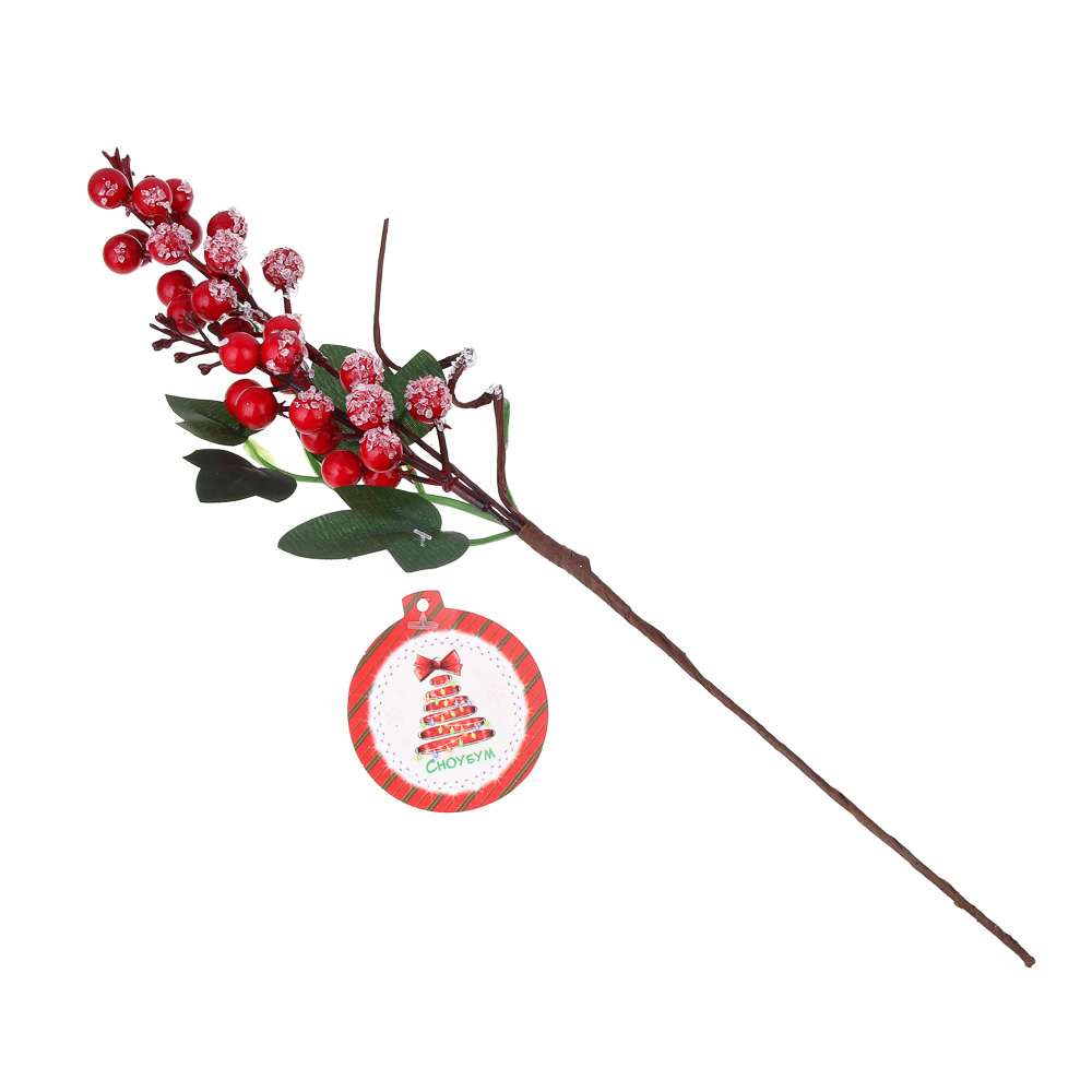 СНОУ БУМ Ветка декоративная, с красными ягодами, 38x14 см, арт.№ 353-023