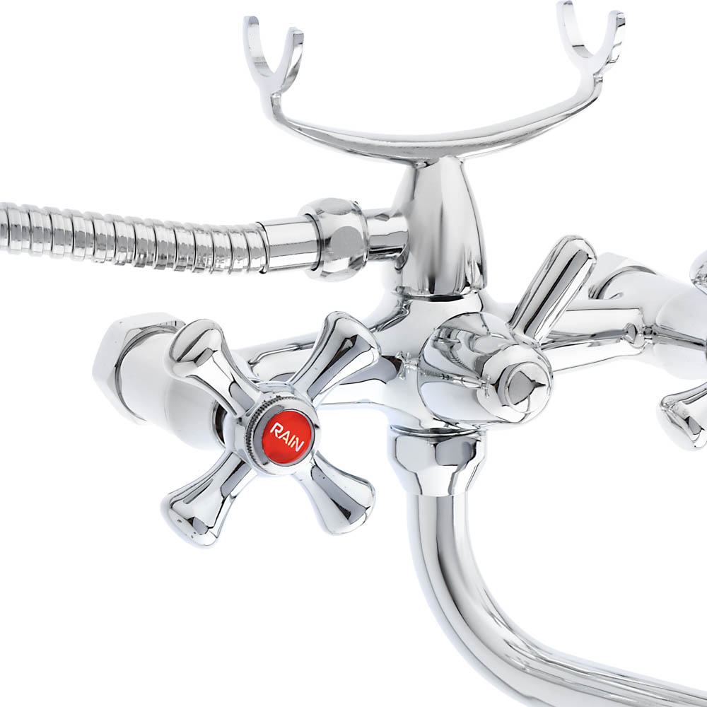 RAIN Смеситель для ванны Нефрит, круглый излив 40см, керам. кран-буксы 1/2, душ. набор, латунь, хром, арт.№ 561-260