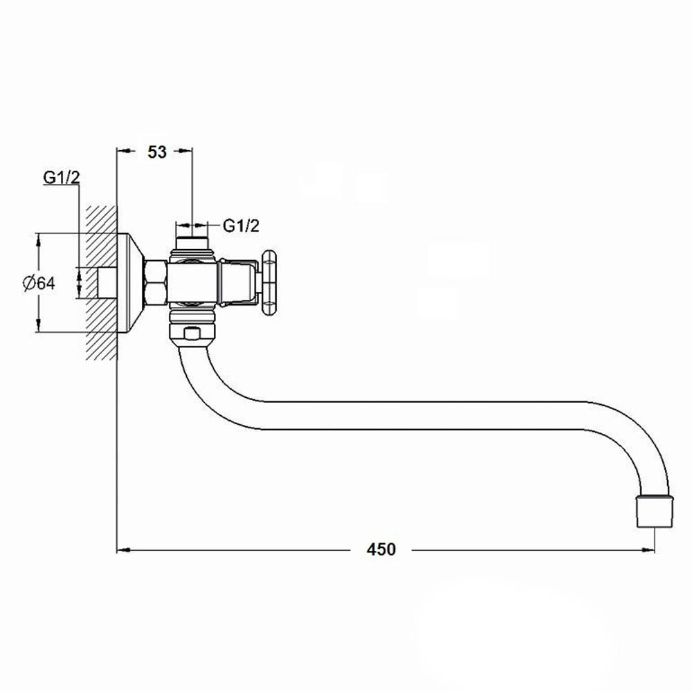 RAIN Смеситель для ванны Нефрит, круглый излив 40см, керам. кран-буксы 1/2, душ. набор, латунь, хром, арт.№ 561-260