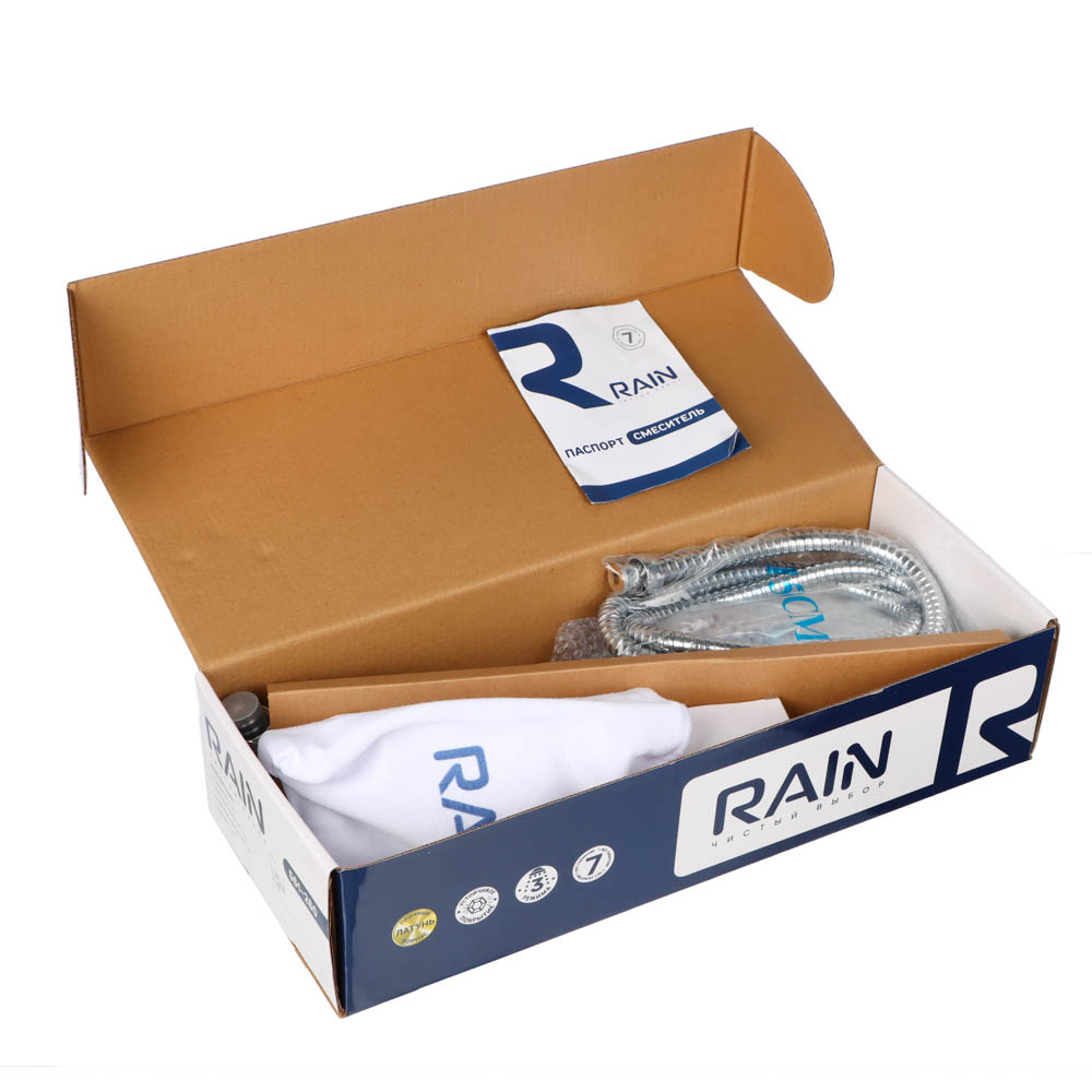 RAIN Смеситель для ванны Нефрит, круглый излив 40см, керам. кран-буксы 1/2, душ. набор, латунь, хром, арт.№ 561-260