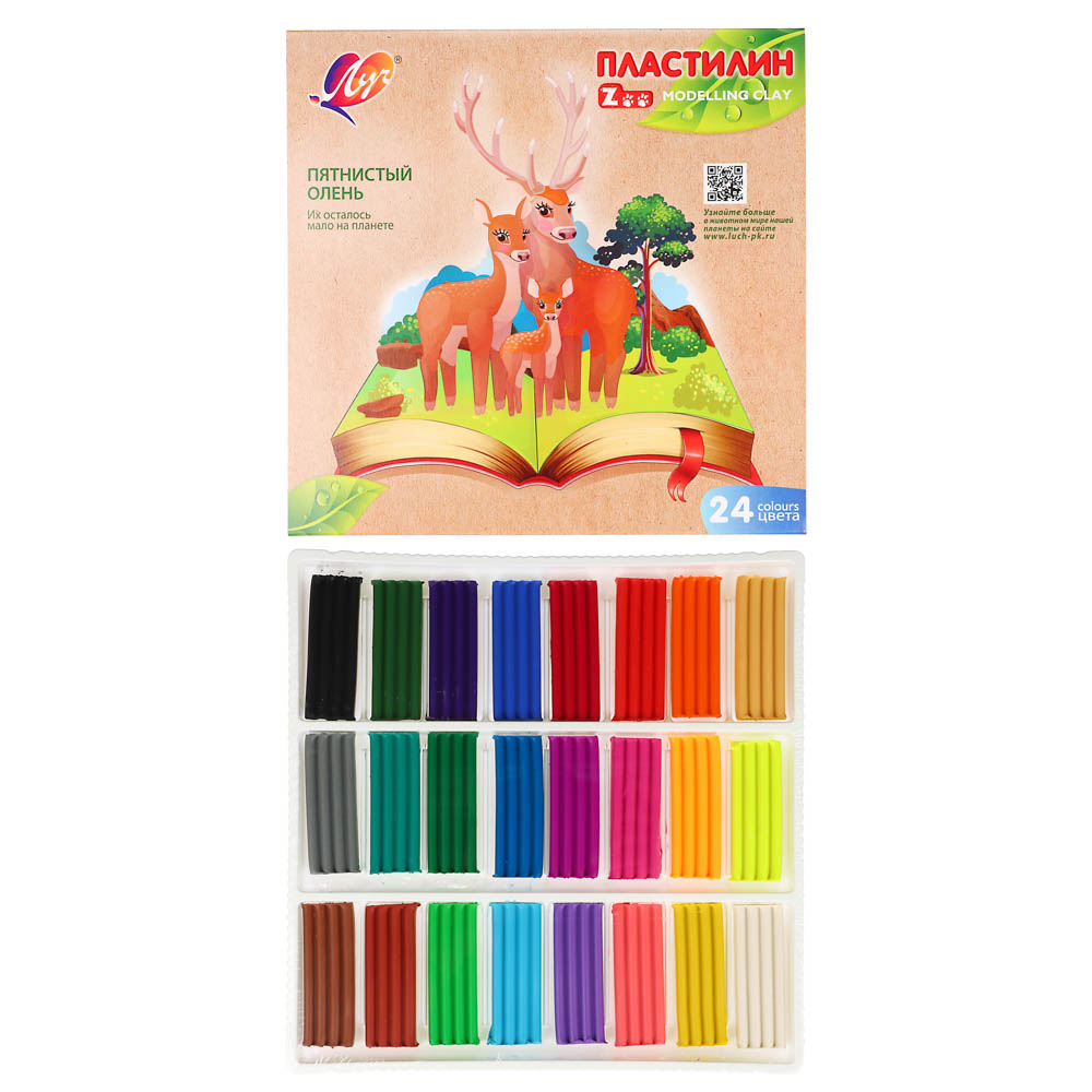 ЛУЧ Пластилин "ZOO", 24 цвета, 360 грамм, в картонной коробке, арт.№ 239-070