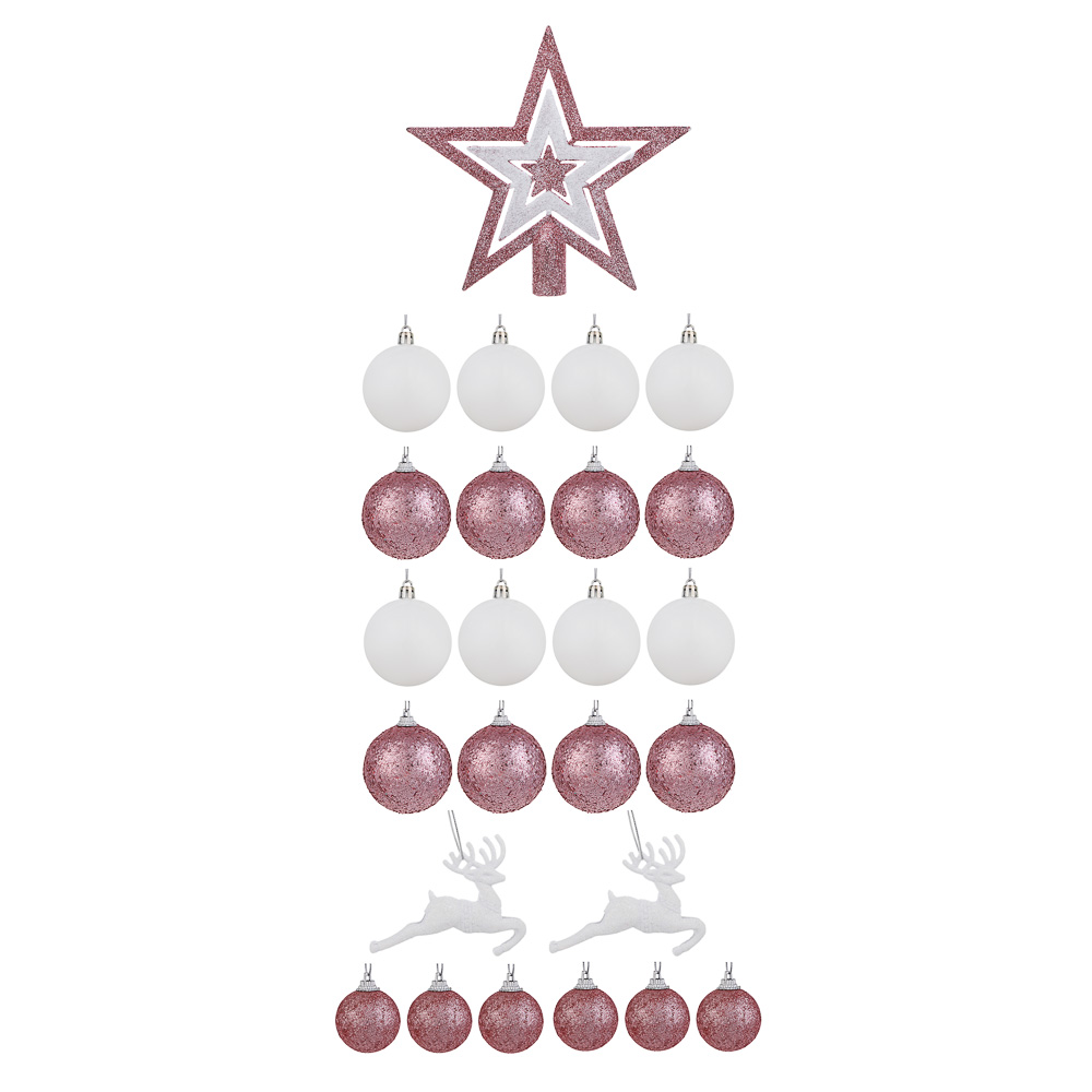 СНОУ БУМ Набор шаров и украшений 25 шт, 4см и 6см, белый, розовый, арт.№ 309-078