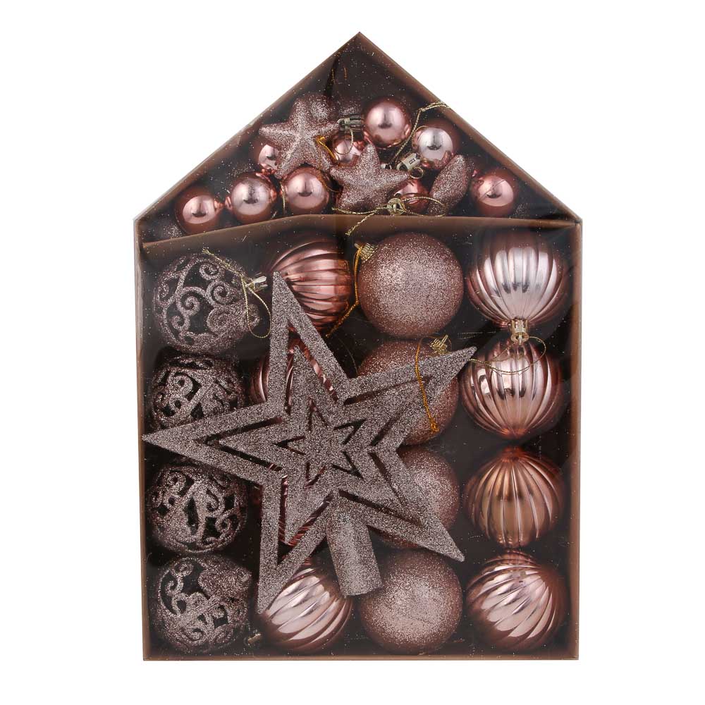 СНОУ БУМ Набор шаров и украшений 44 шт, 3см и 6см, розовое золото, арт.№ 309-079