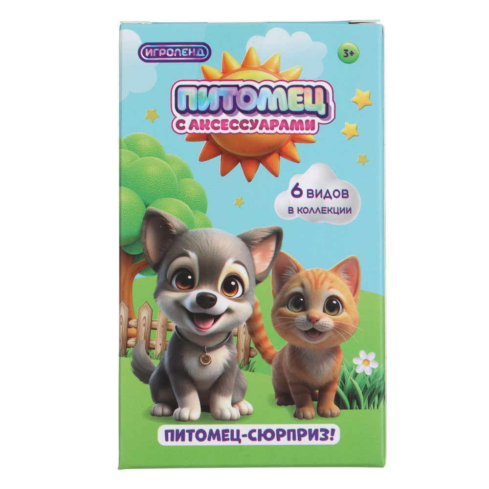 ИГРОЛЕНД Питомец с акс., 4 пр., PVC, ABS, 6,5х6,5х11см, 6 видов, арт.№ 258-085