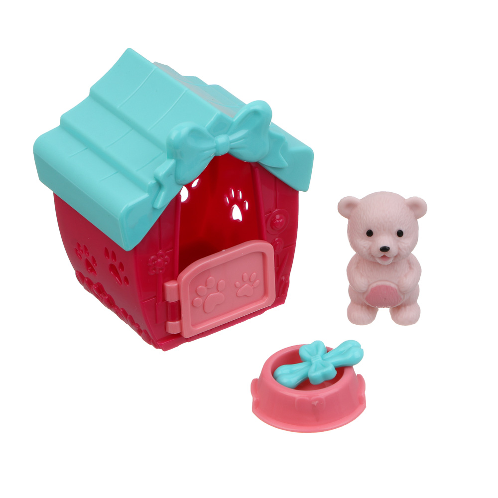 ИГРОЛЕНД Питомец в будке, щенок/медвежонок с акс., 4 пр., PVC, ABS, 6,4х5х7см, 6 видов, арт.№ 258-087