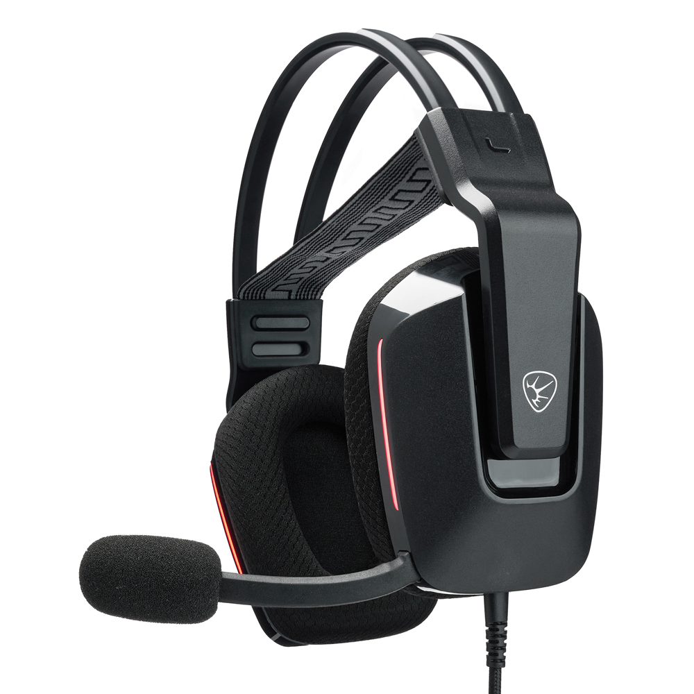 Наушники проводные с микрофоном игровые BY Morion USB 3,2 м, автоподвес, красная подсветка, арт.№ 410-089