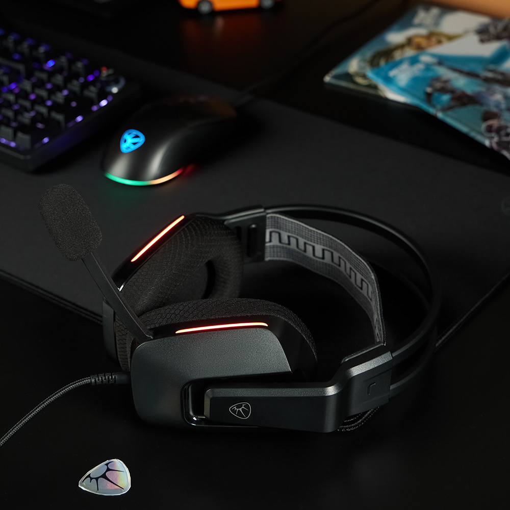 Наушники проводные с микрофоном игровые BY Morion USB 3,2 м, автоподвес, красная подсветка, арт.№ 410-089