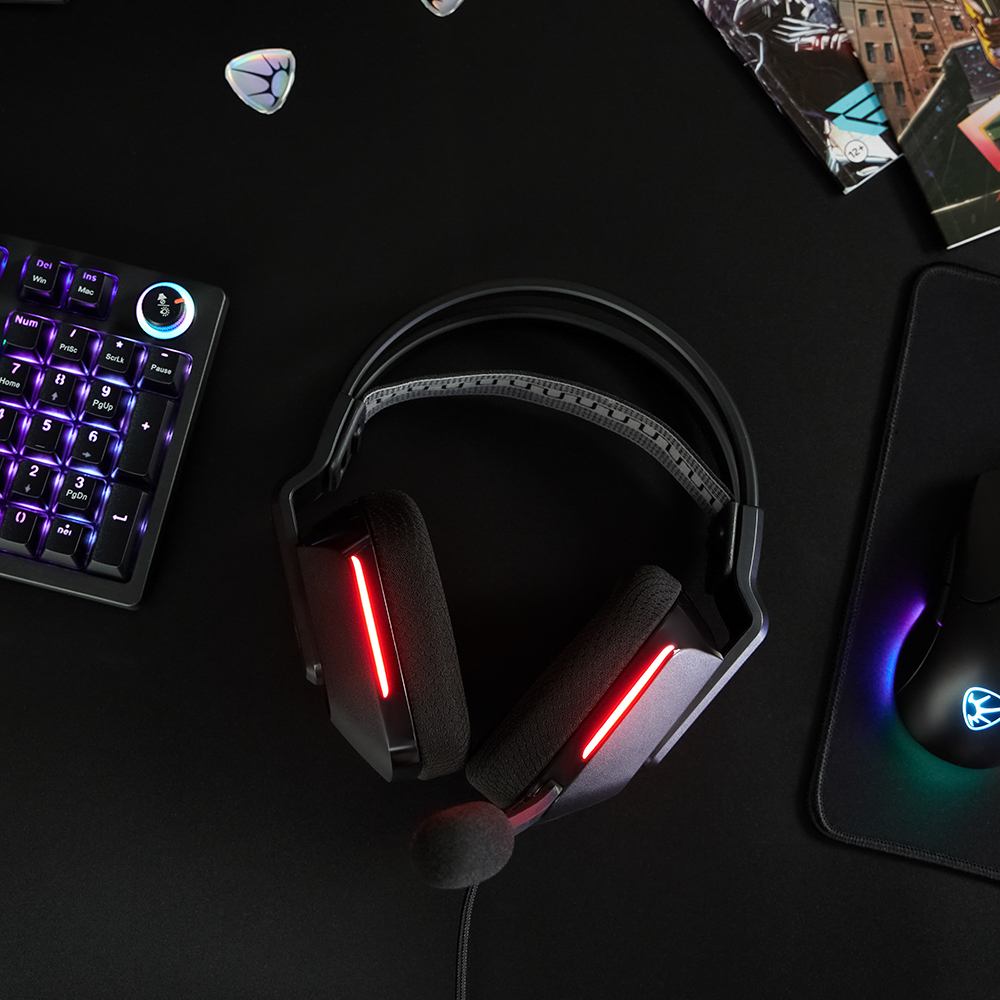 Наушники проводные с микрофоном игровые BY Morion USB 3,2 м, автоподвес, красная подсветка, арт.№ 410-089