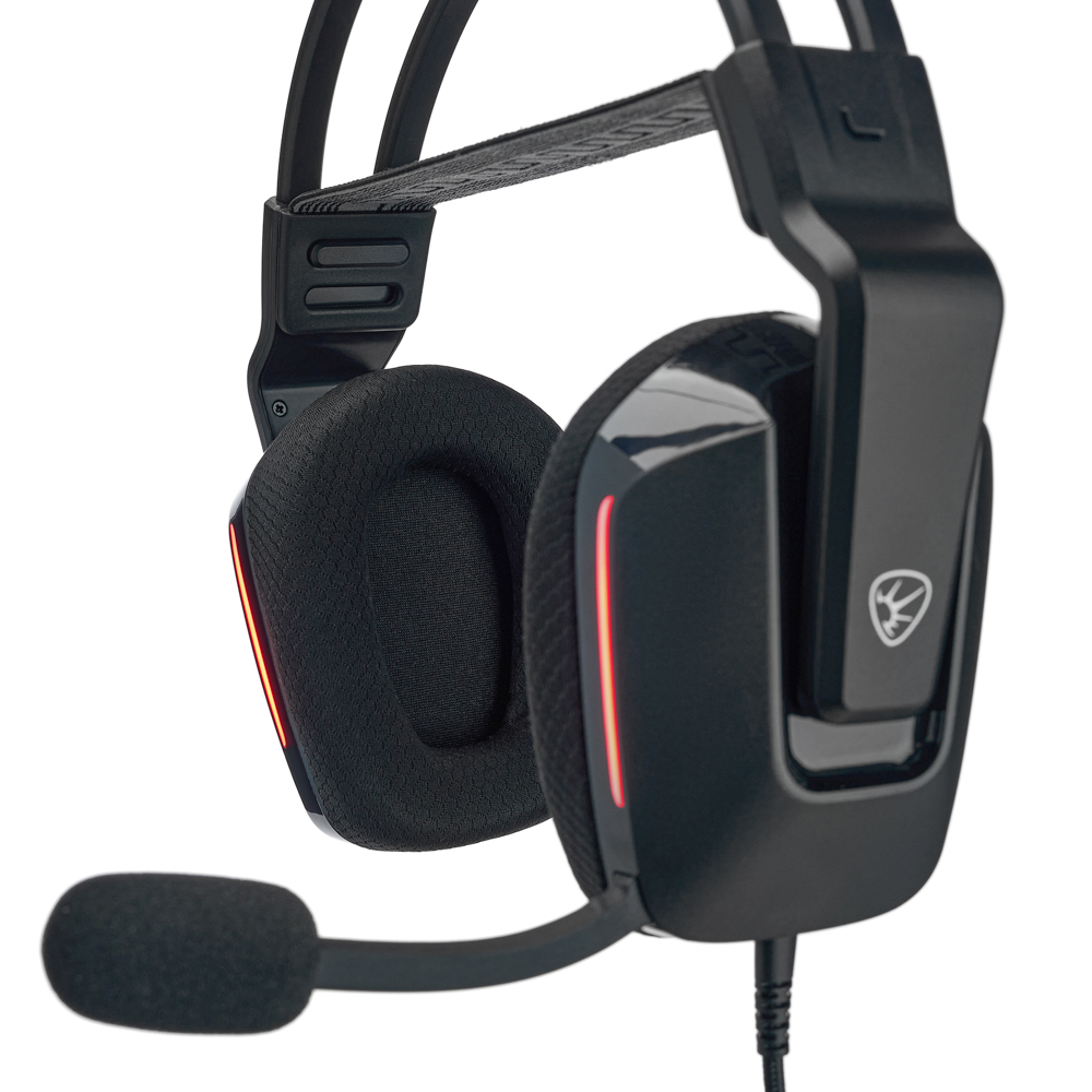 Наушники проводные с микрофоном игровые BY Morion USB 3,2 м, автоподвес, красная подсветка, арт.№ 410-089