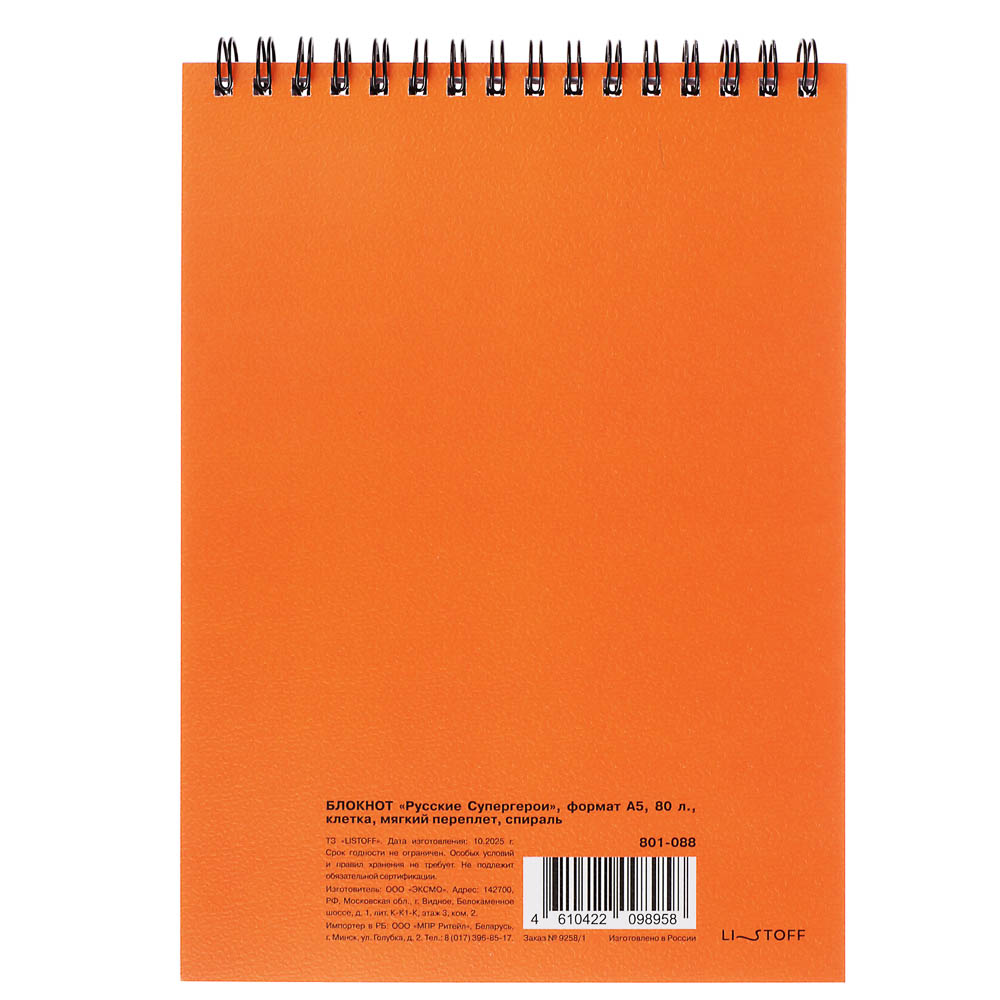 Блокнот BY Русские Супергерои, формат А5, 80 листов, клетка, мягкий переплет, спираль, в ассортим., арт.№ 801-088