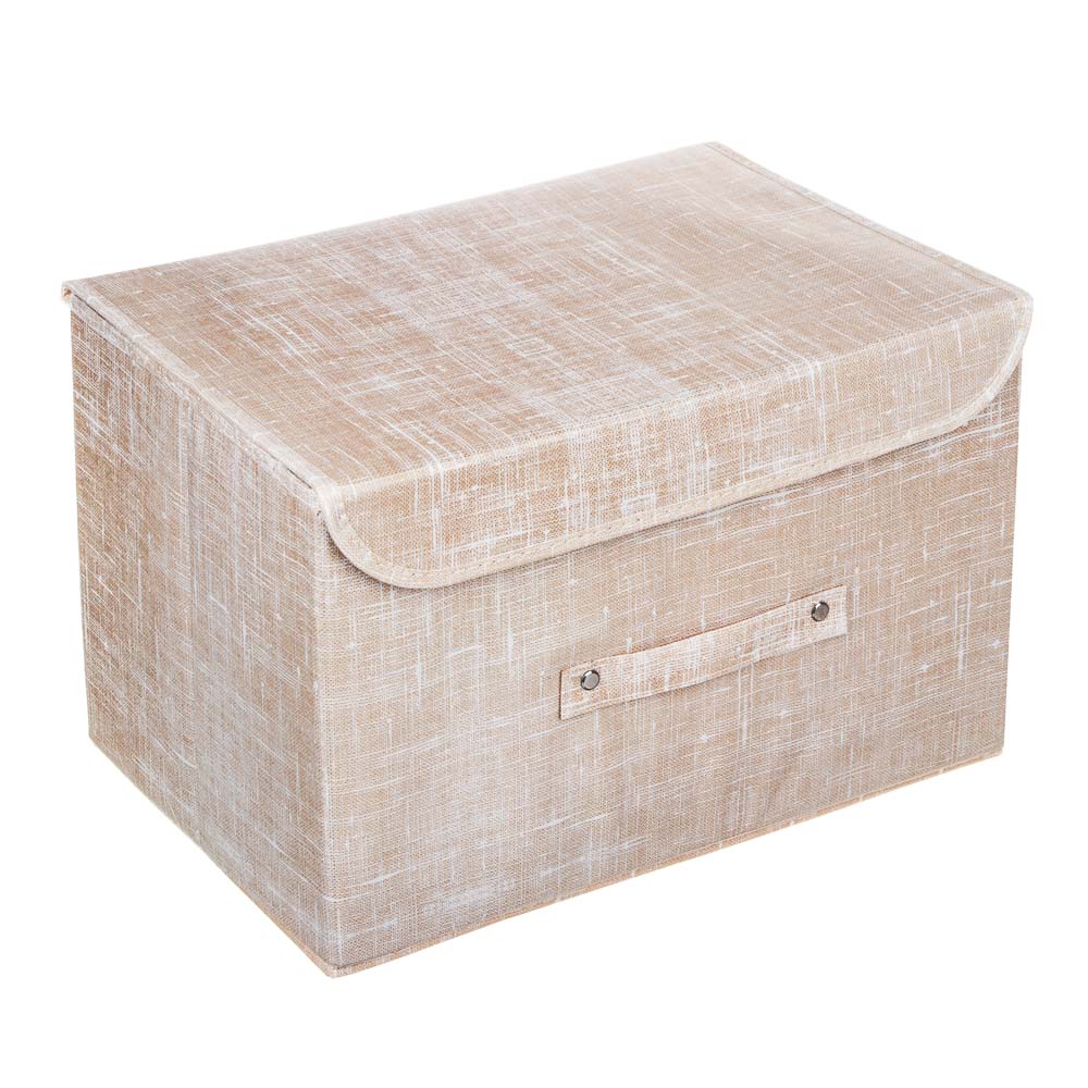 Кофр для хранения с крышкой тм VETTA ЛЁН, полиэстер, 38х24х24см, бежевый, арт.№ 457-647