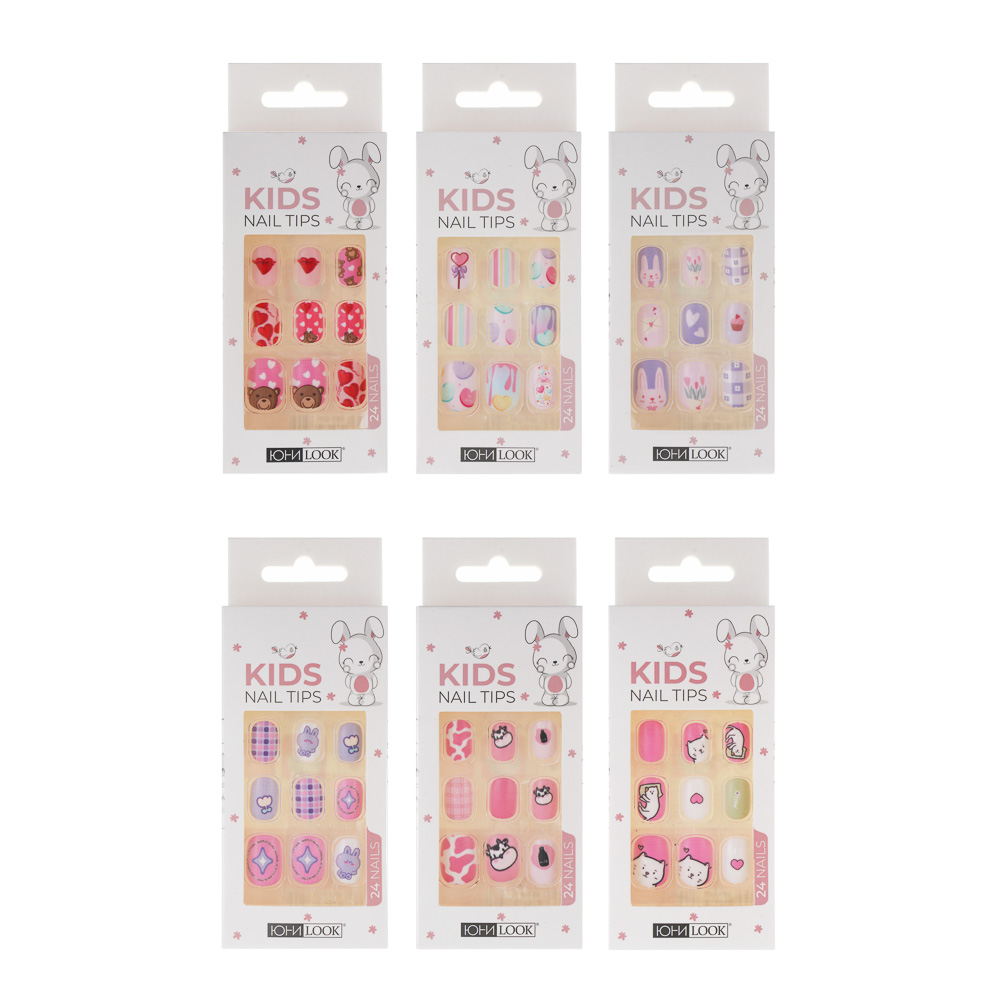 ЮНИLOOK Набор накладных самоклеящихся ногтей, детский, 24шт, 6 дизайнов, арт.№ 357-001