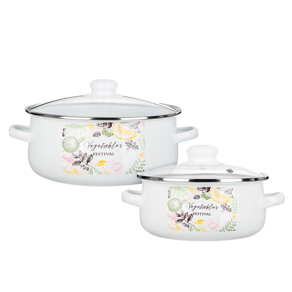 Набор эмалированных кастрюль со стекл. крышками, 4пр. (18/24см, 1,5/4л) "Овощной микс", индукция, арт.№ 894-552