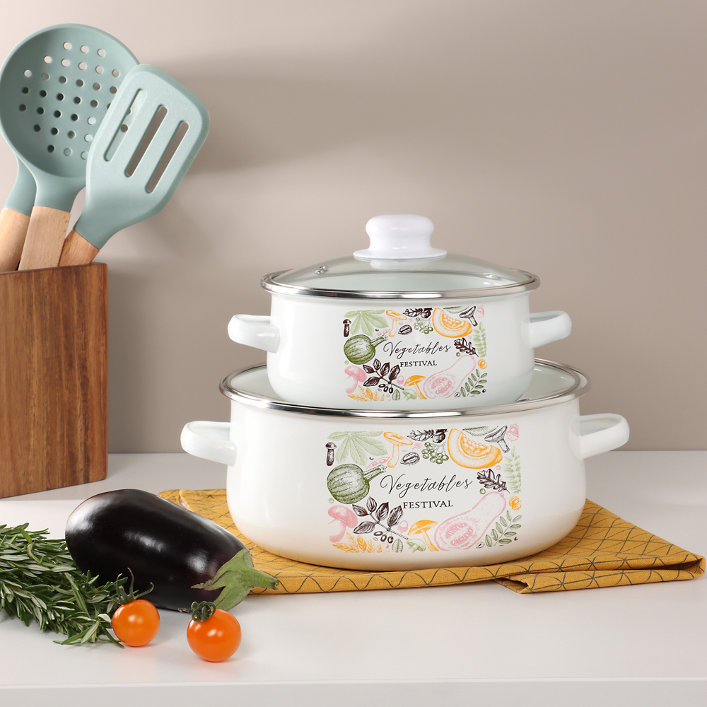 Набор эмалированных кастрюль со стекл. крышками, 4пр. (18/24см, 1,5/4л) "Овощной микс", индукция, арт.№ 894-552