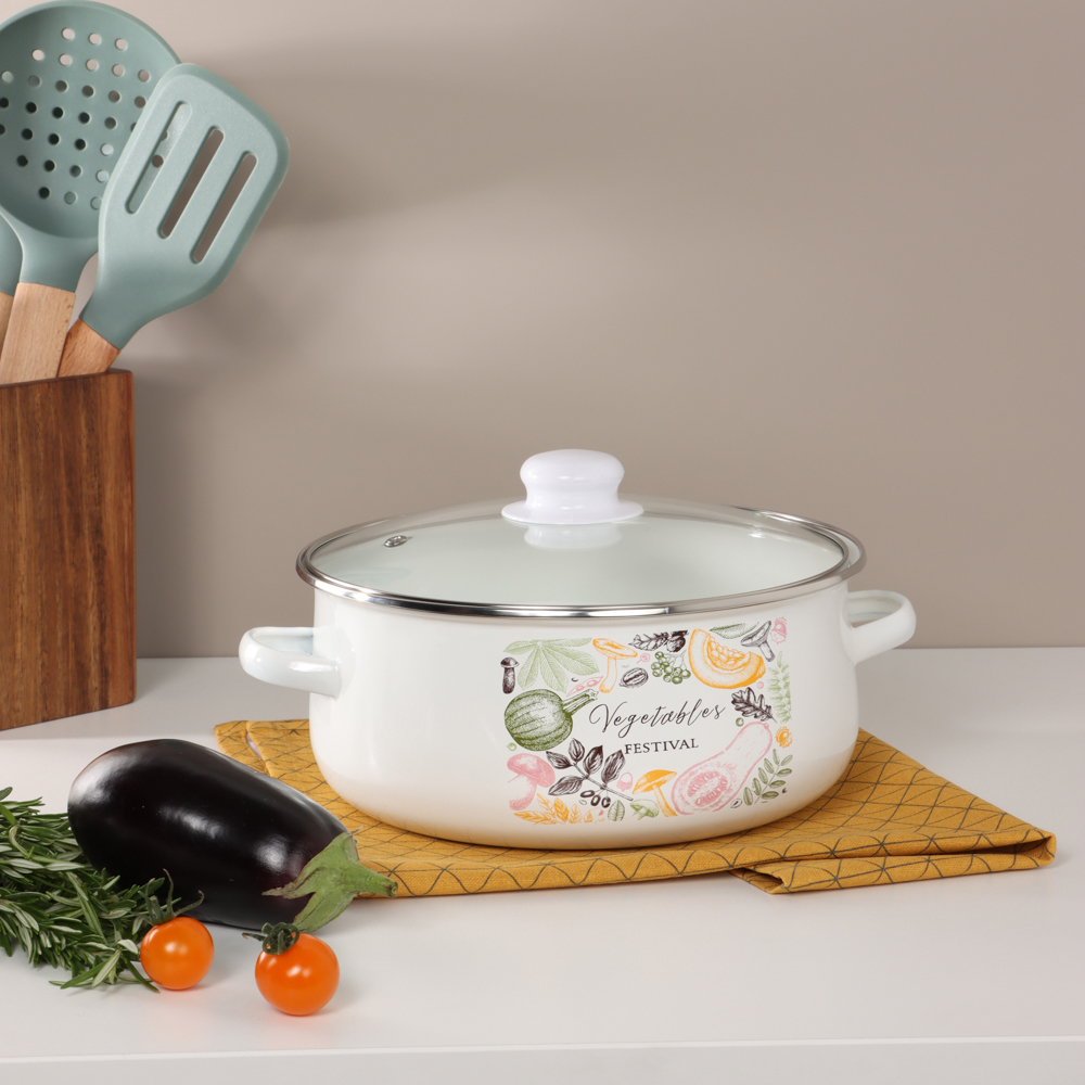 Набор эмалированных кастрюль со стекл. крышками, 4пр. (18/24см, 1,5/4л) "Овощной микс", индукция, арт.№ 894-552