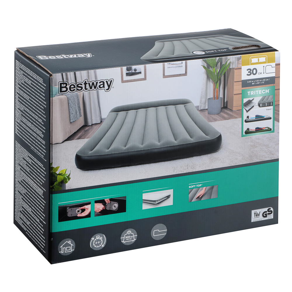 BESTWAY Кровать надувная Queen со встроенным электронасосом, PVC,203х152х30см, 67464, арт.№ 106-022