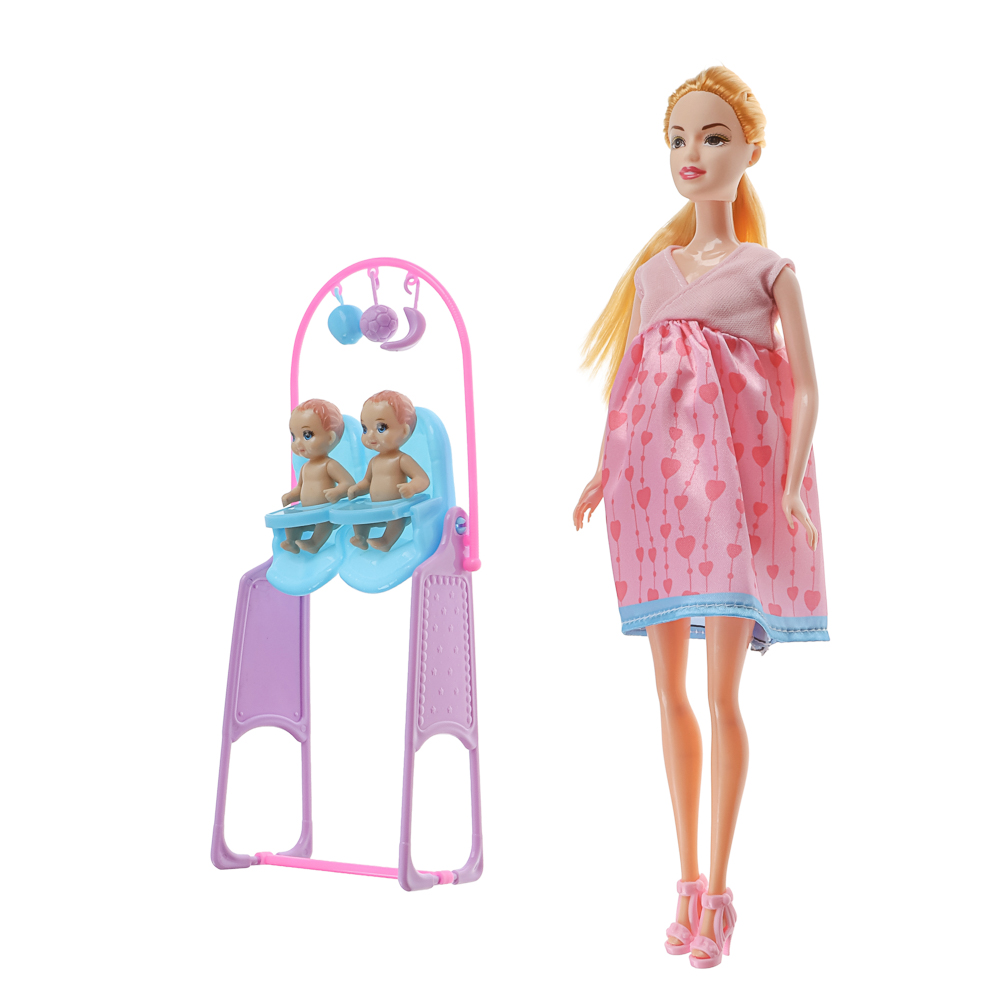 ИГРОЛЕНД Кукла с животиком и младенцами, 28 см, с акс., PVC, ABS, полиэстер, 21х7х33 см, арт.№ 436-177