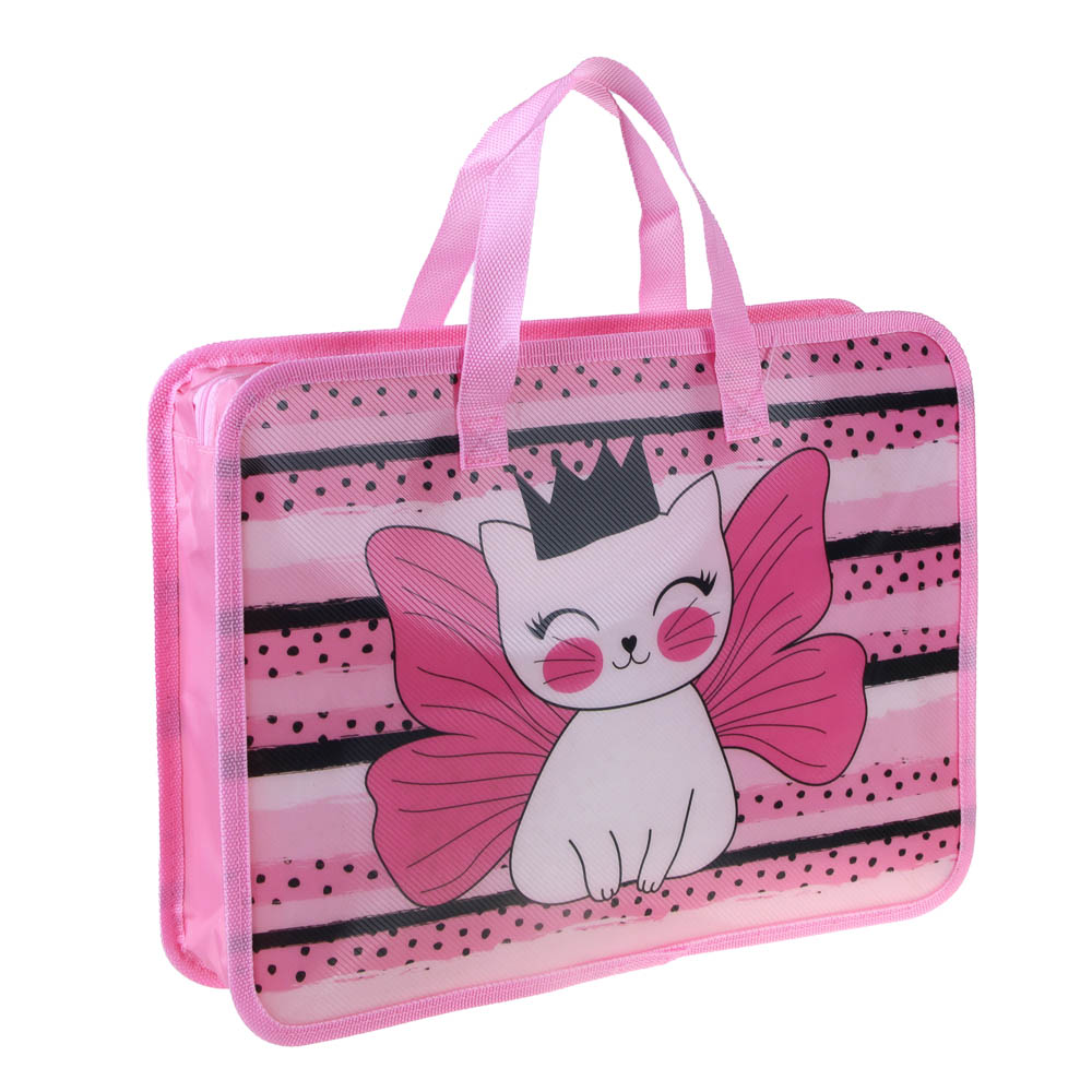 Котик с Крыльями Папка для тетрадей 33,5x26см, для A4, расширение, молния сверху, ручки, пластик, арт.№ 236-005