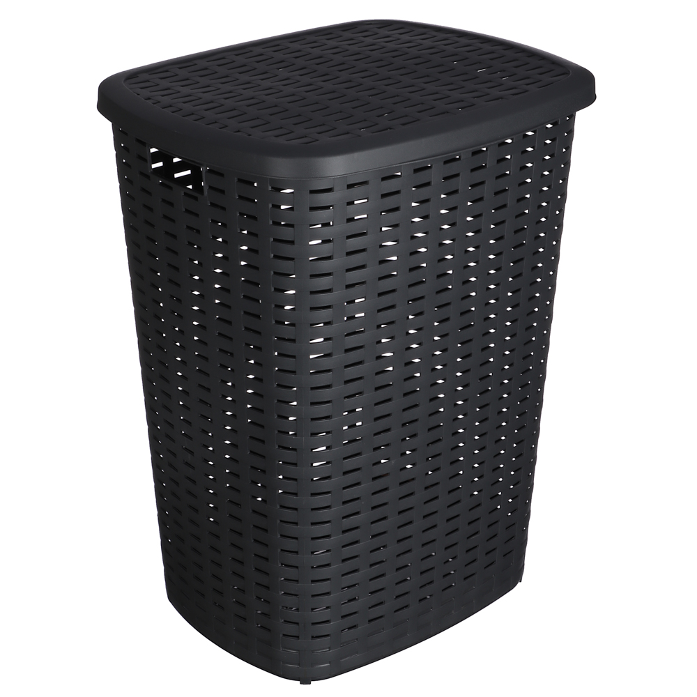 Корзина для белья с откидной крышкой, 50 л, 43х35х53 см, пластик, графит, арт.№ 402-021