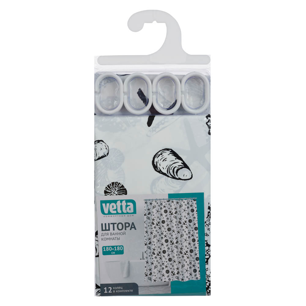 VETTA Шторка для ванной, ПЕВА, 80 г/м2, 180x180см, "Эллегия", 4 дизайна, арт.№ 461-598