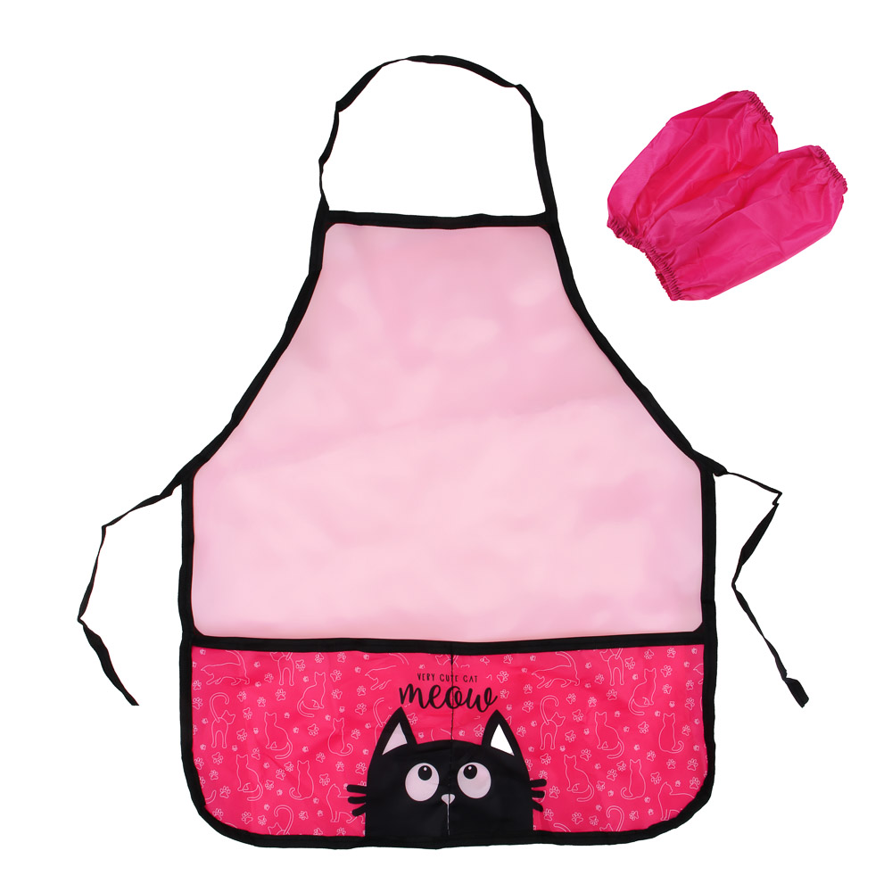 МИЛЫЙ КОТИК Фартук для труда на завязках, 45х54см, улучшенный полиэстер, 2 кармана, с нарукавниками, арт.№ 233-107