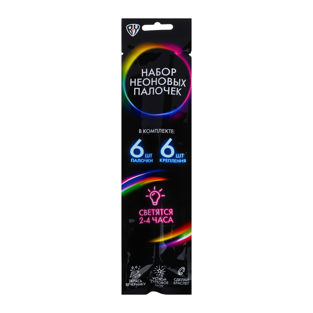 BY Набор неоновых палочек PP, PE, флюоресцентые, 20х0,5см, 6 цветов, арт.№ 295-222