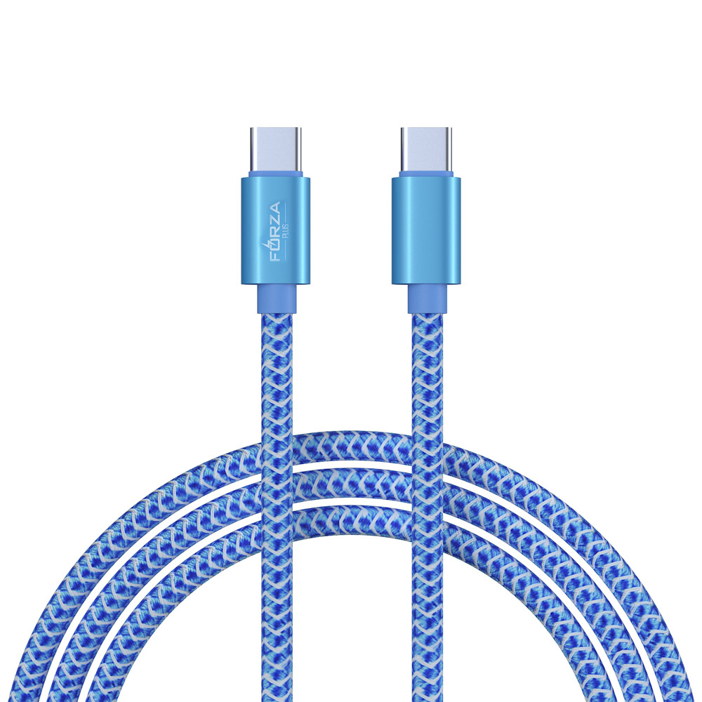 Кабель для зарядки Type C-Type C FORZA Волна, 1м, 5А, 65Вт, Быстрая зарядка, синий, пакет, арт.№ 931-218