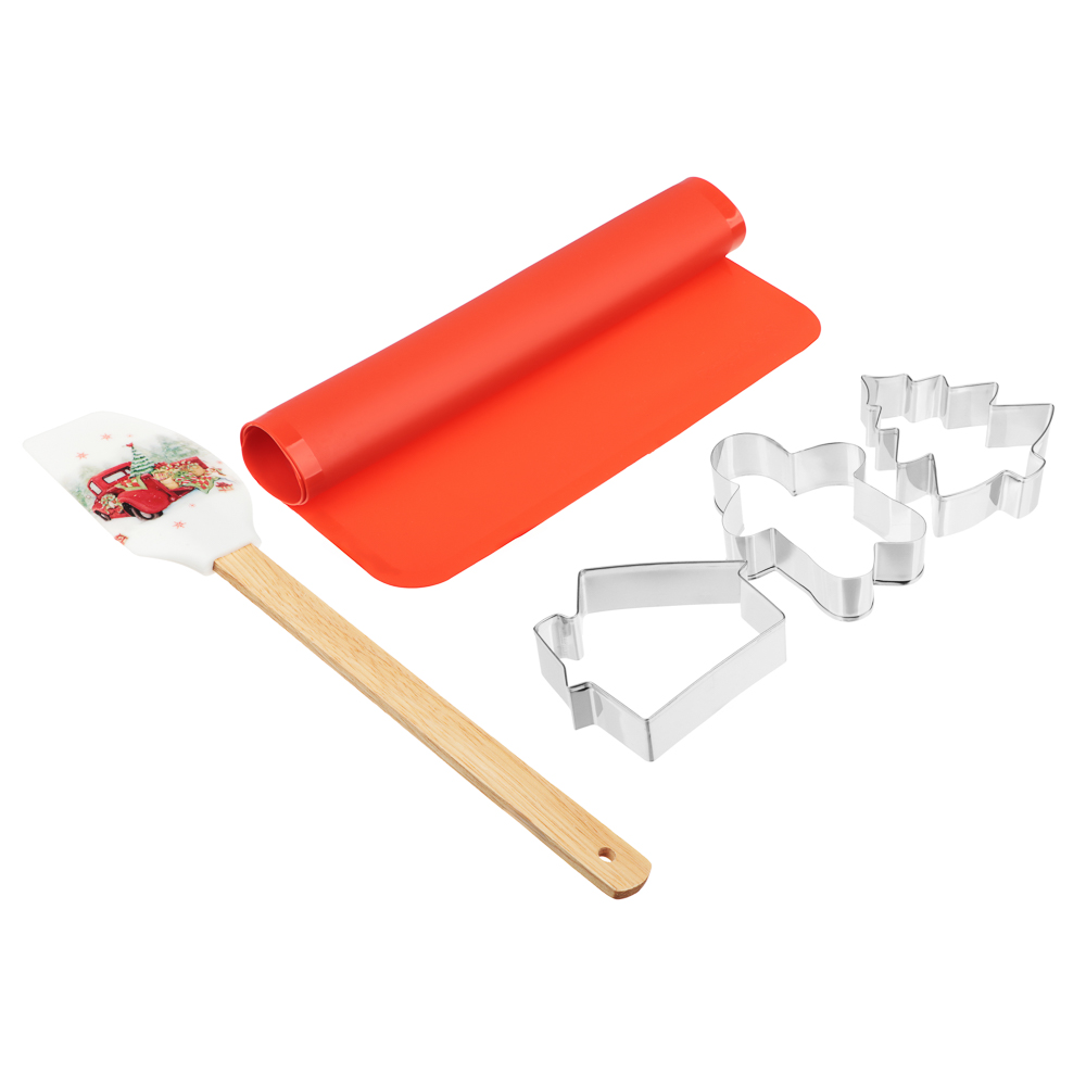 Новогодняя коллекция Набор 5 пр., коврик для выпечки, лопатка, формы для печенья 3 шт нерж.сталь, арт.№ 856-204