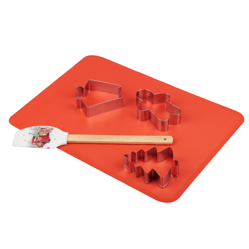 Новогодняя коллекция Набор 5 пр., коврик для выпечки, лопатка, формы для печенья 3 шт нерж.сталь, арт.№ 856-204