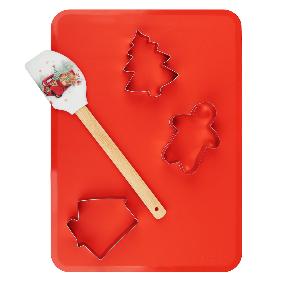 Новогодняя коллекция Набор 5 пр., коврик для выпечки, лопатка, формы для печенья 3 шт нерж.сталь, арт.№ 856-204