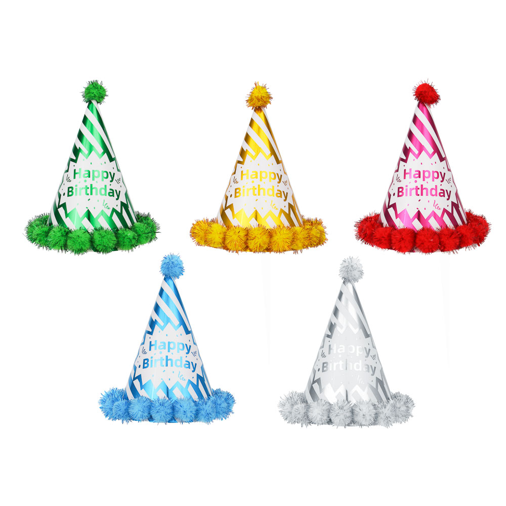 Капитан Весельчак Колпак праздничный с помпонами, с фолгирован.слоем, бумага, 19,5x15,5 см, 5 цветов, арт.№ 585-057