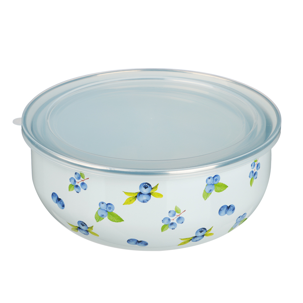 Набор эмалированных салатников с крышками, 6пр. (14/16/18см, 0,7/1,1/1,4л) "Голубика", арт.№ 894-532