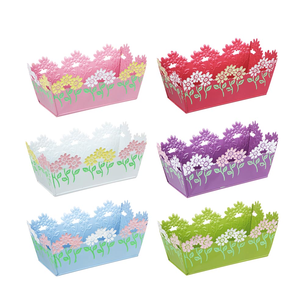 INBLOOM Кашпо прямоугольное цветочный край 22х10х9см, металл, арт.№ 164-313