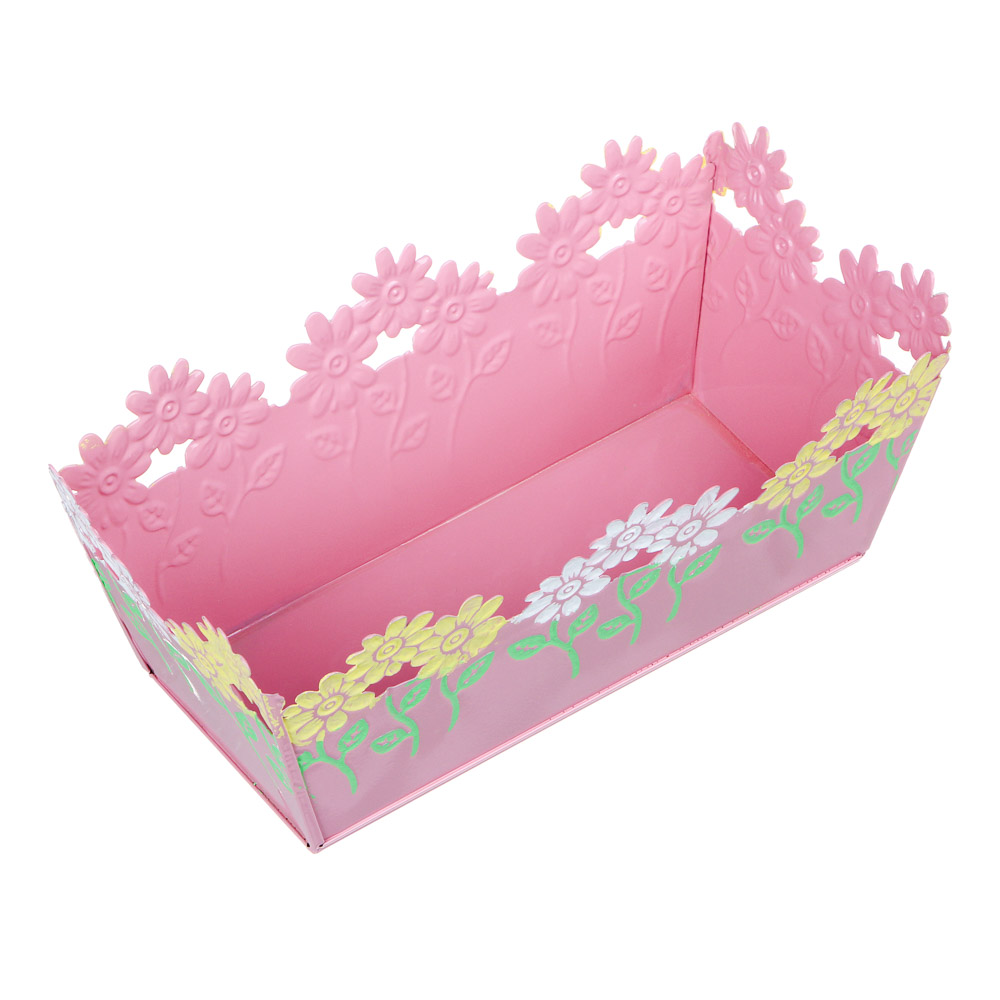 INBLOOM Кашпо прямоугольное цветочный край 22х10х9см, металл, арт.№ 164-313