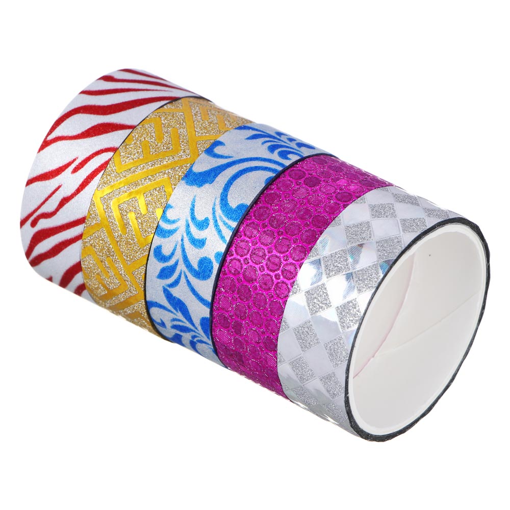 Набор клейкой ленты с блеском, ПВХ,1,5х270 см, набор 5 шт, (8х4,5 см), арт.№ 505-010