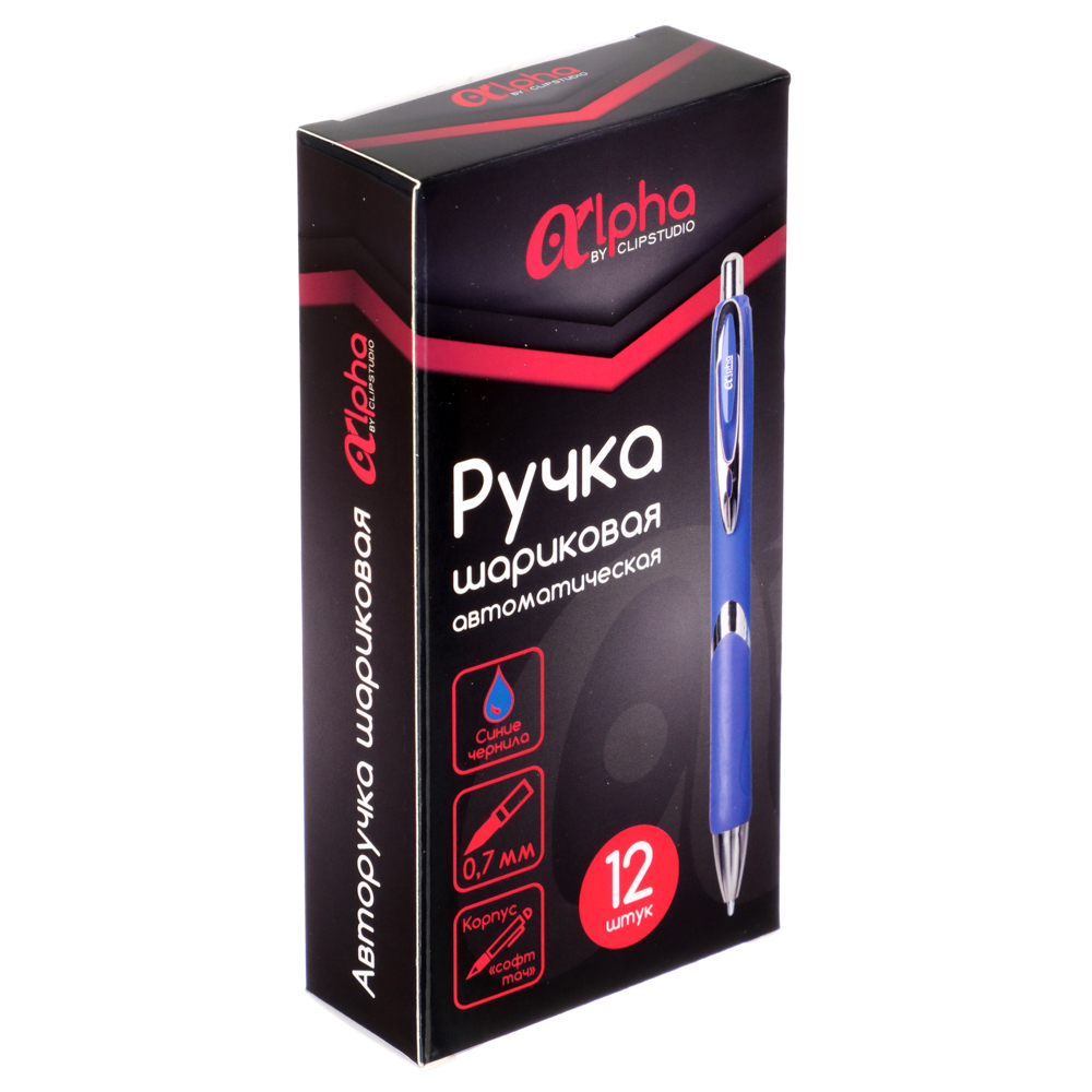 Авторучка шар.синяя "Альфа", прорезин.корпус, мет.клип, чернила на масл.осн., 0,7мм, пласт., арт.№ 626-037