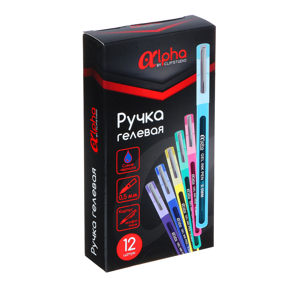 Ручка гелевая синяя "Альфа", 2хслойный прорезин.корпус, 0,5мм, 6 цв.корпуса, пластик, арт.№ 614-073