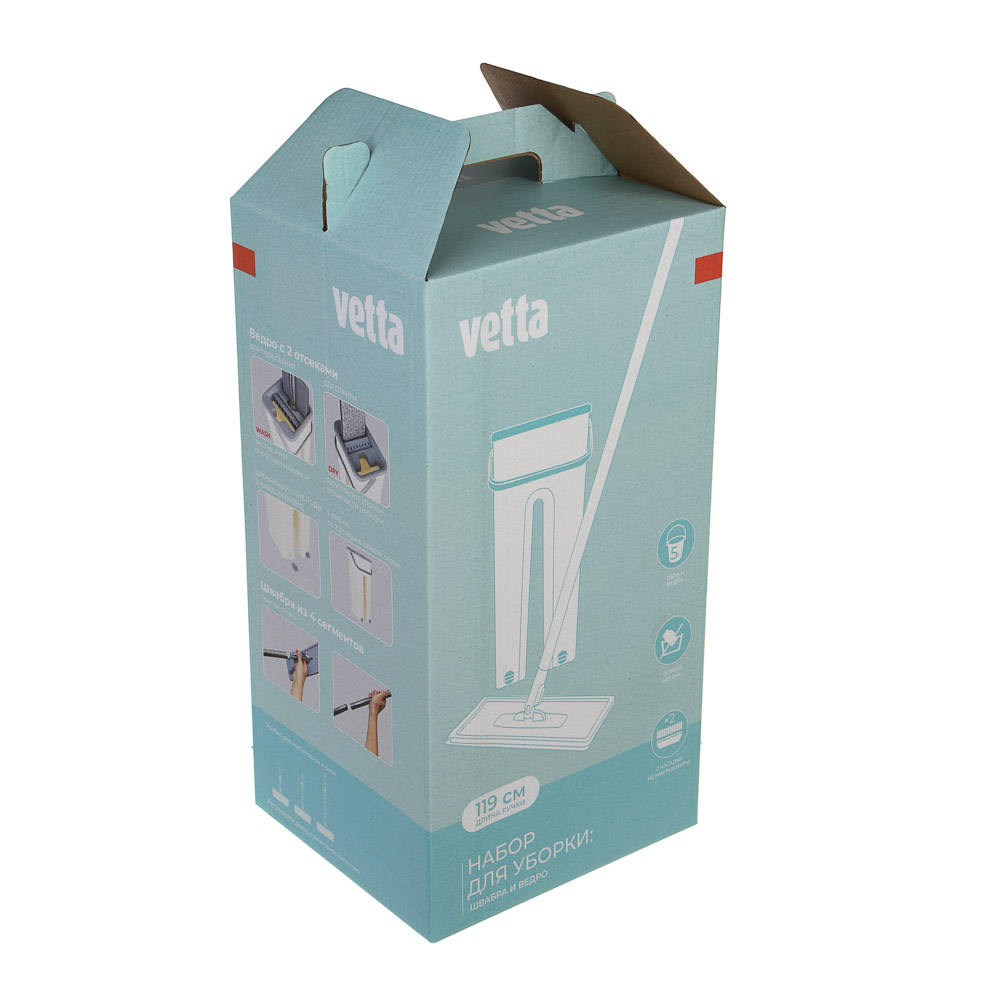 Набор для уборки с отжимом и сменной насадкой тм VETTA, доп.насадка, ведро 5л, пластик, металл, арт.№ 444-380