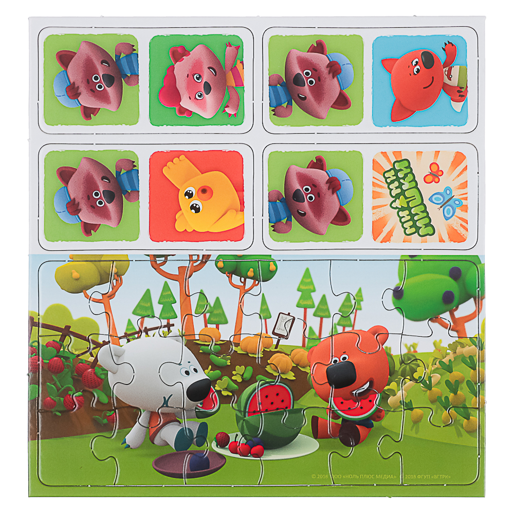 МиМиМишки Настольная игра Домино+пазл,18 элементов, 23x1,5x20,5 см, арт.№ 285-273