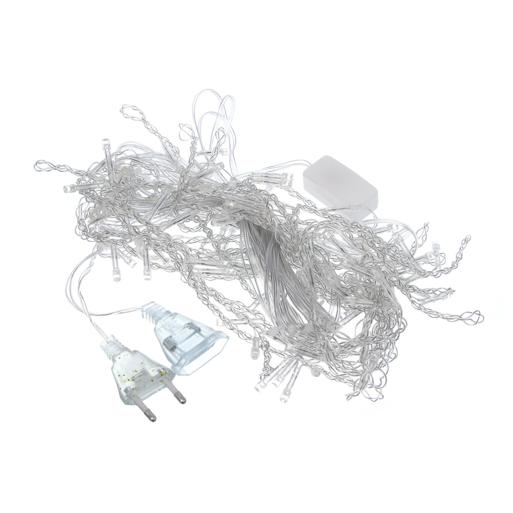Гирлянда бахрома 3x0.5x0,7 м СНОУ БУМ, 96 LED ламп, постоянное свечение шампань, ПВХ прозрачный, коннектор, 220В, арт.№ 382-041