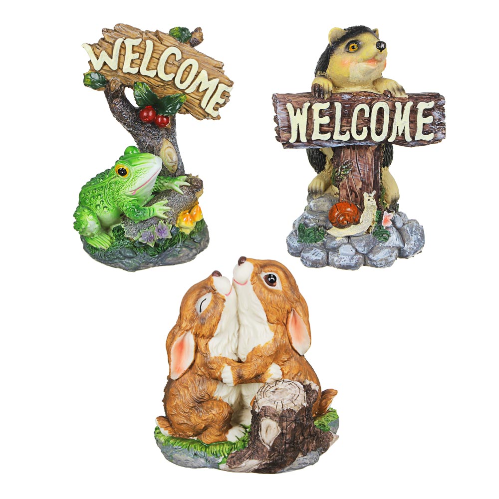 INBLOOM Фигура садовая "Пара зайцев, лягушка, ежик", h21-24см, полистоун, 3 дизайна, арт.№ 162-181
