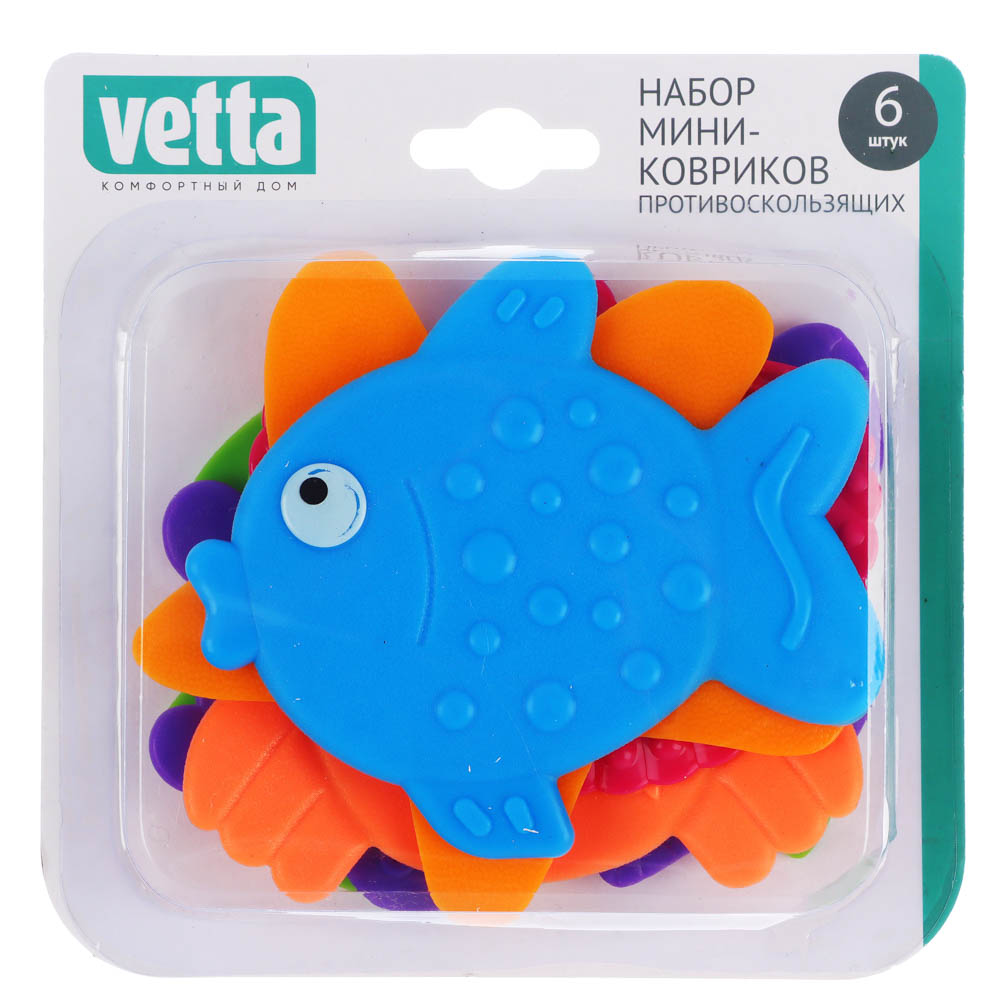 VETTA Набор мини-ковриков противоскользящих 6шт, ПВХ, "Цветные", 6 дизайнов, арт.№ 403-074