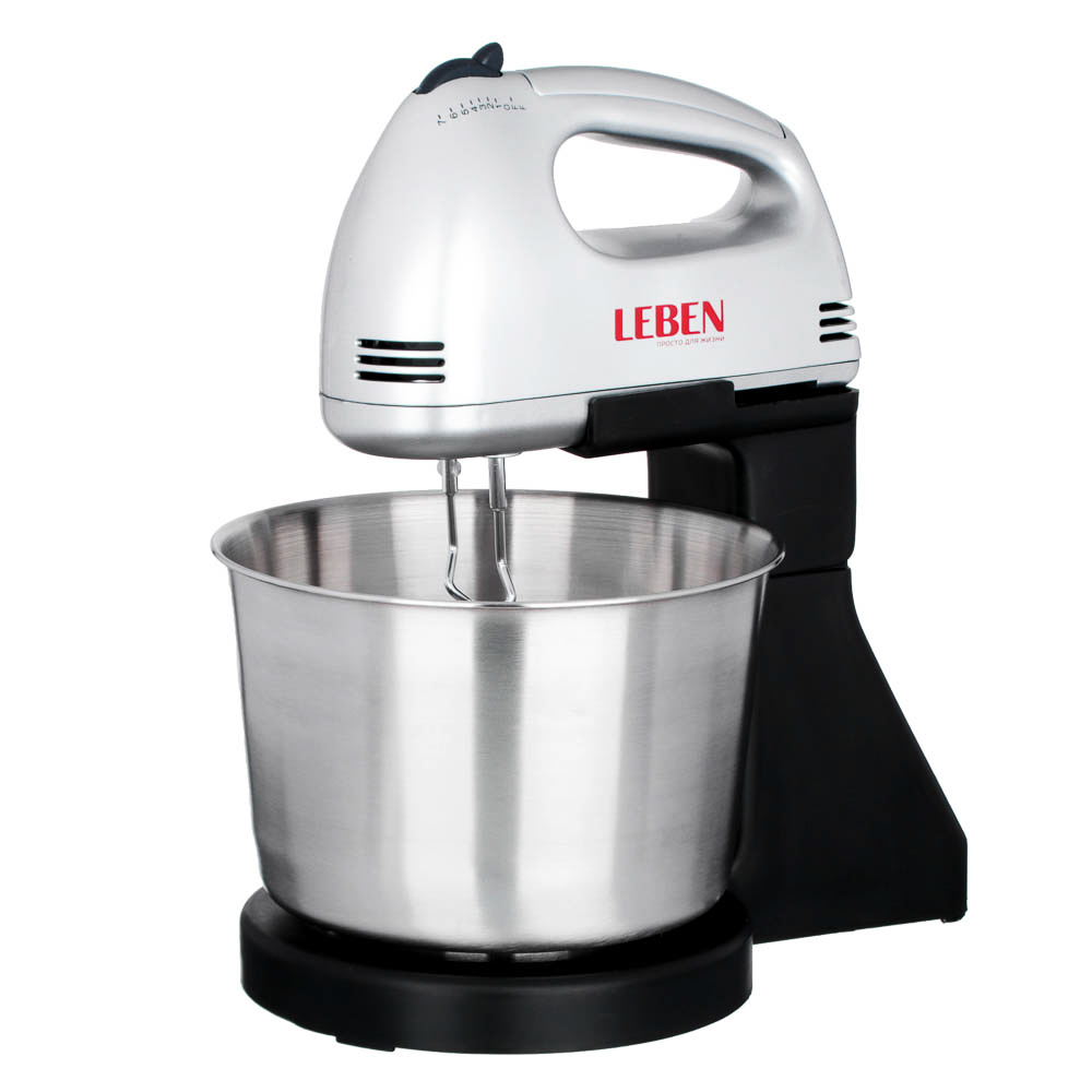 LEBEN Миксер кухонный 100Вт, 7 скоростей, 4 насадки, металлическая чаша 2л, арт.№ 269-008